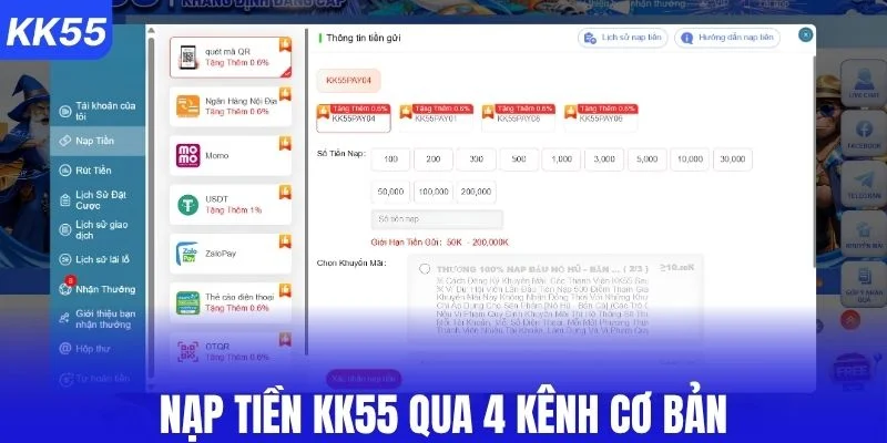 4 cách nạp tiền KK55 phổ biến hiện nay