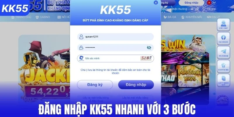 Đăng nhập KK55 nhanh qua 3 bước